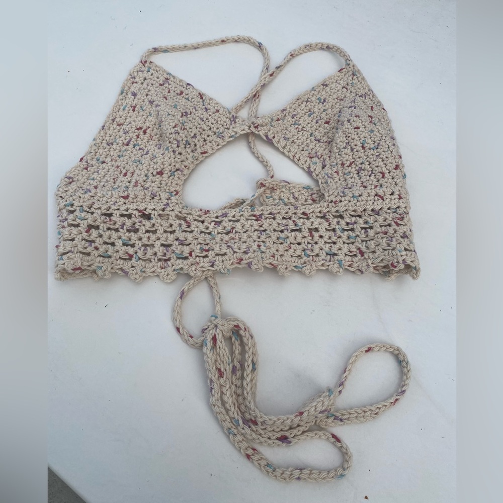 S Handmade Tan Crochet “peekaboob” Crop Top